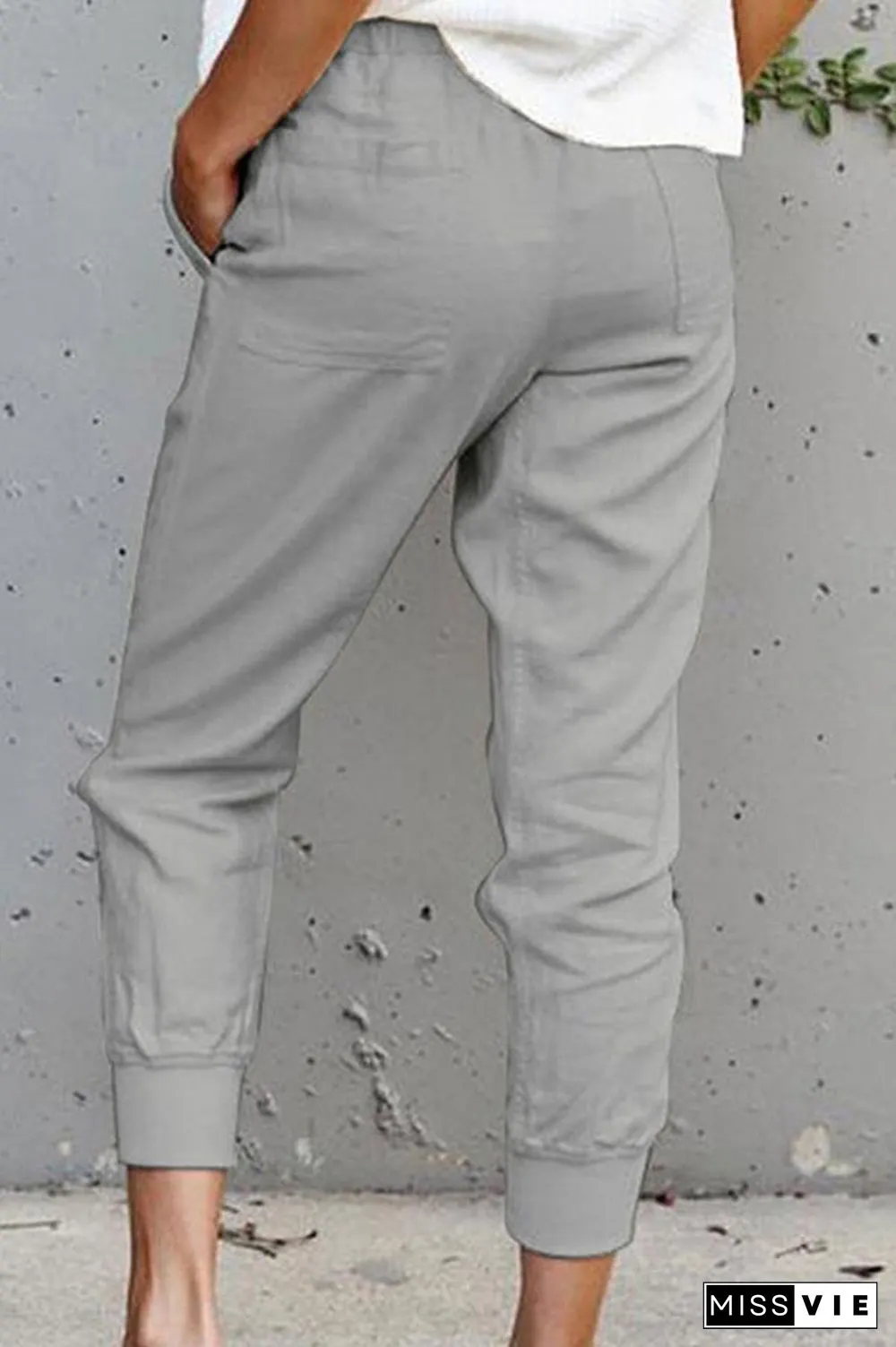 Casual Solid Lace-up Slim Cropped Trousers