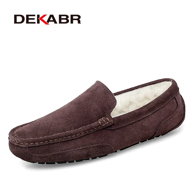 DEKARB Men Loafers Shoes Warm Soft Genuine Leather Business Men Moccasins Shoes Breathable Slip on Driving Shoes Size 38-47