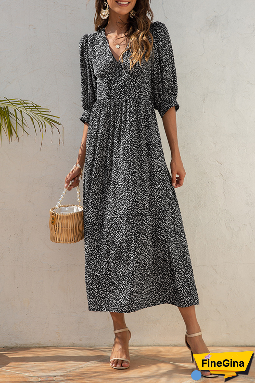 Elegant Floral Split Joint Fold V Neck A Line Dresses