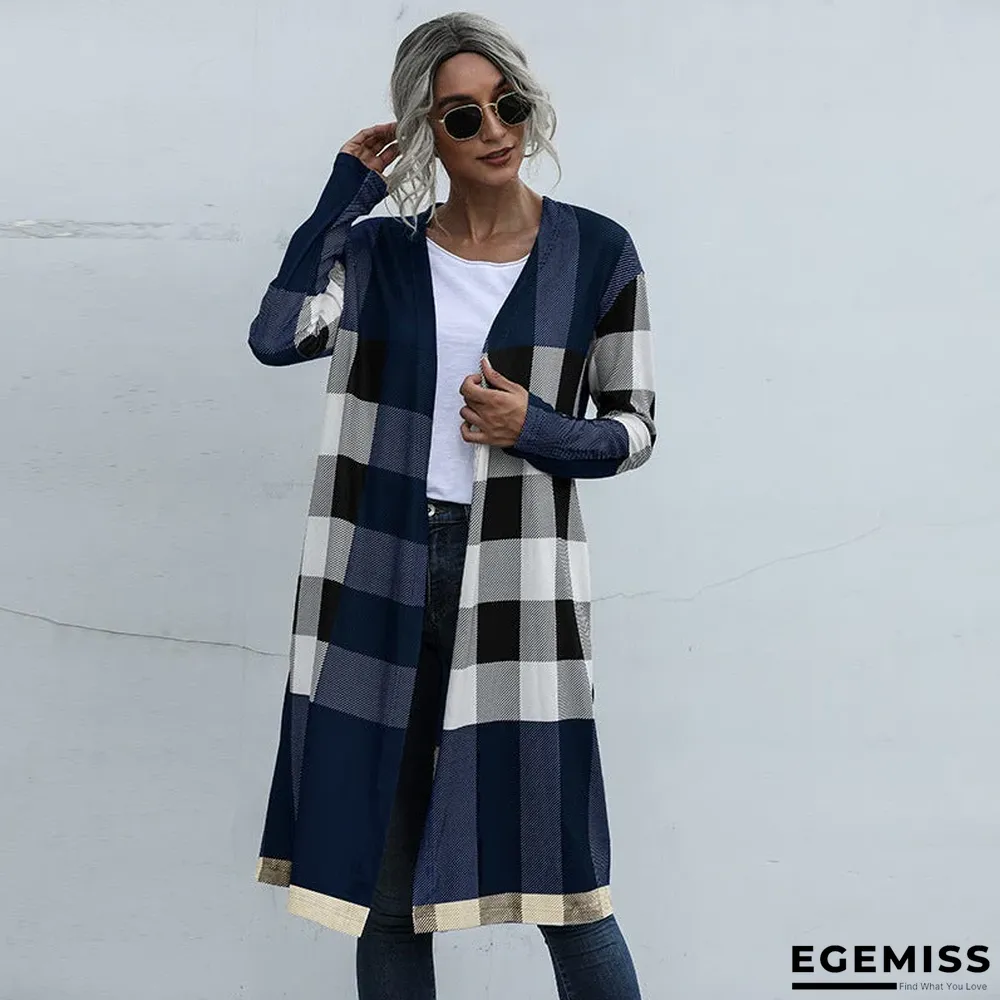 Autumn Women's Plaid Fashion Buttonless Straight Cardigan Coat Women | EGEMISS