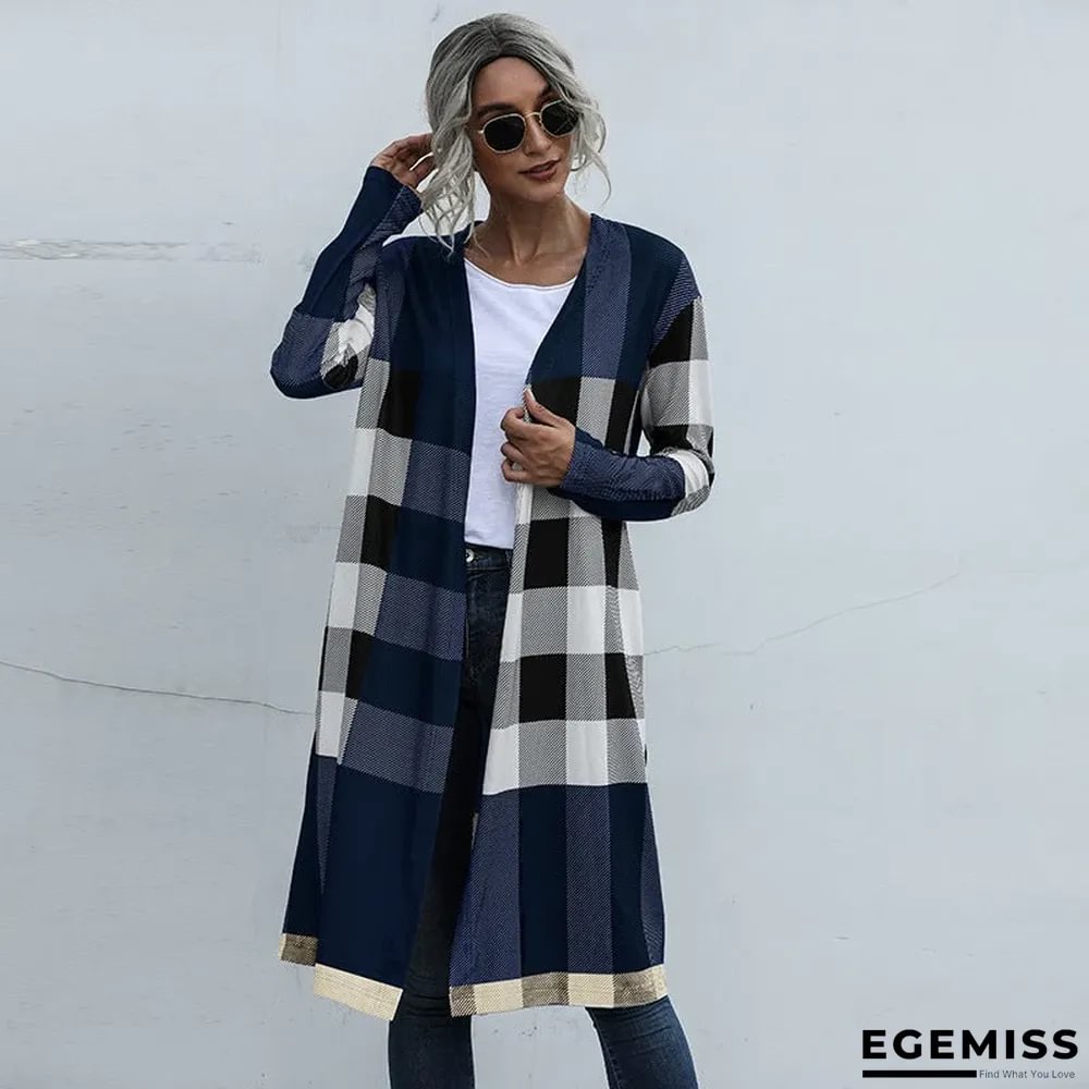 Autumn Women's Plaid Fashion Buttonless Straight Cardigan Coat Women | EGEMISS