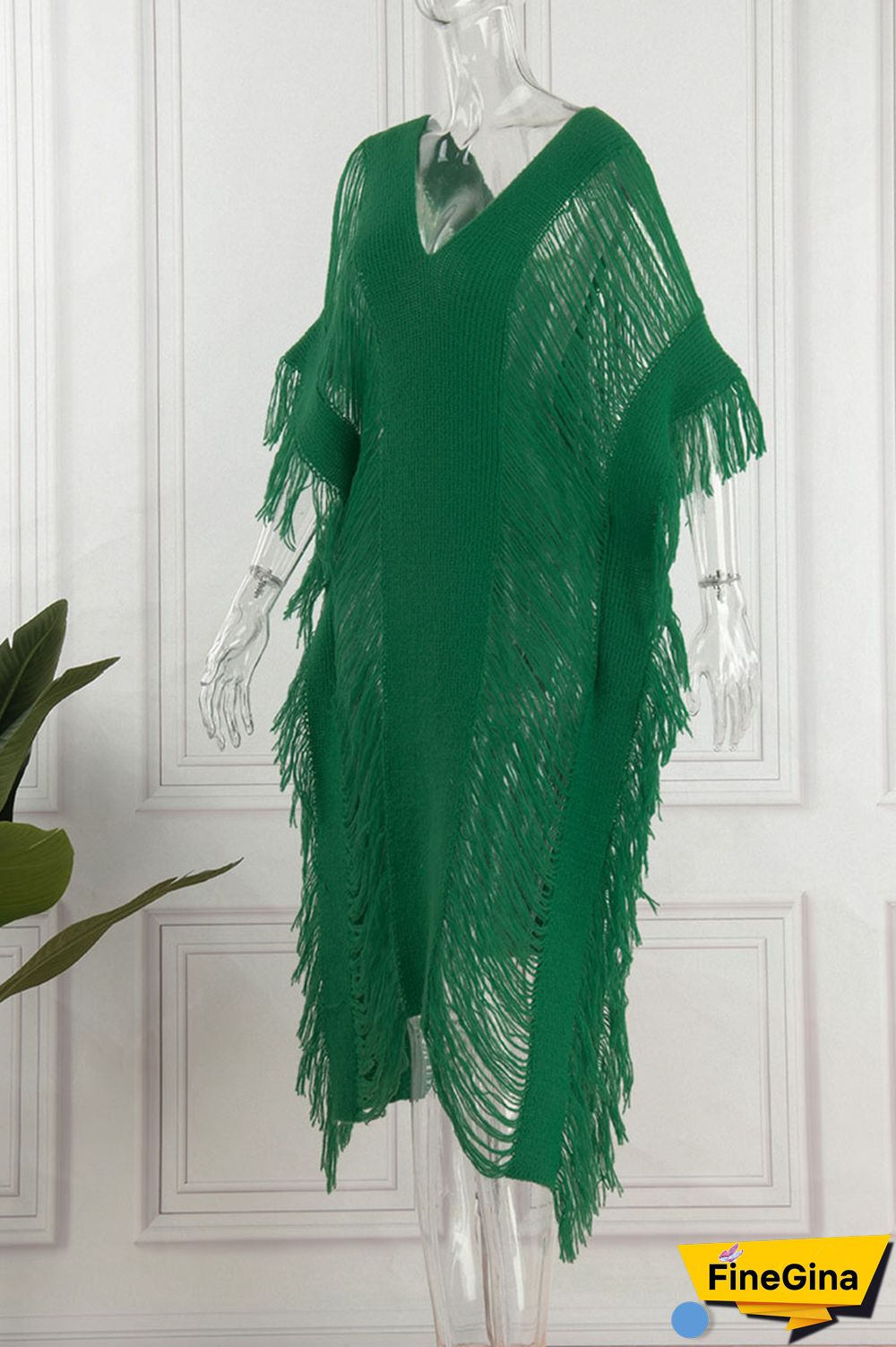 White Sexy Solid Tassel Hollowed Out Patchwork V Neck Beach Dress Two Pieces Set