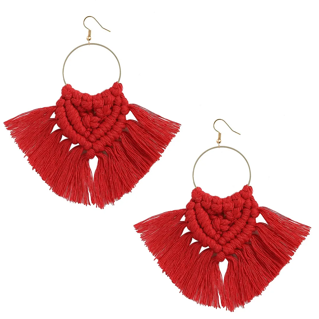 Dvacaman 2020 New Design Bohemian Leaf Shape Tassel Earrings For Women Fashion Weave Macrame Cotton Thread Earrings Drop Jewelry