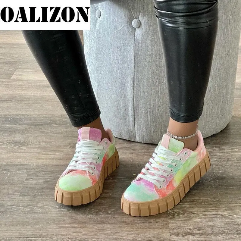 New Fashion Women Lace Up Casual Thick Bottom Flat Shallow Sneakes Sports Shoes Woman Lady Female Flats Running Trainers Shoes