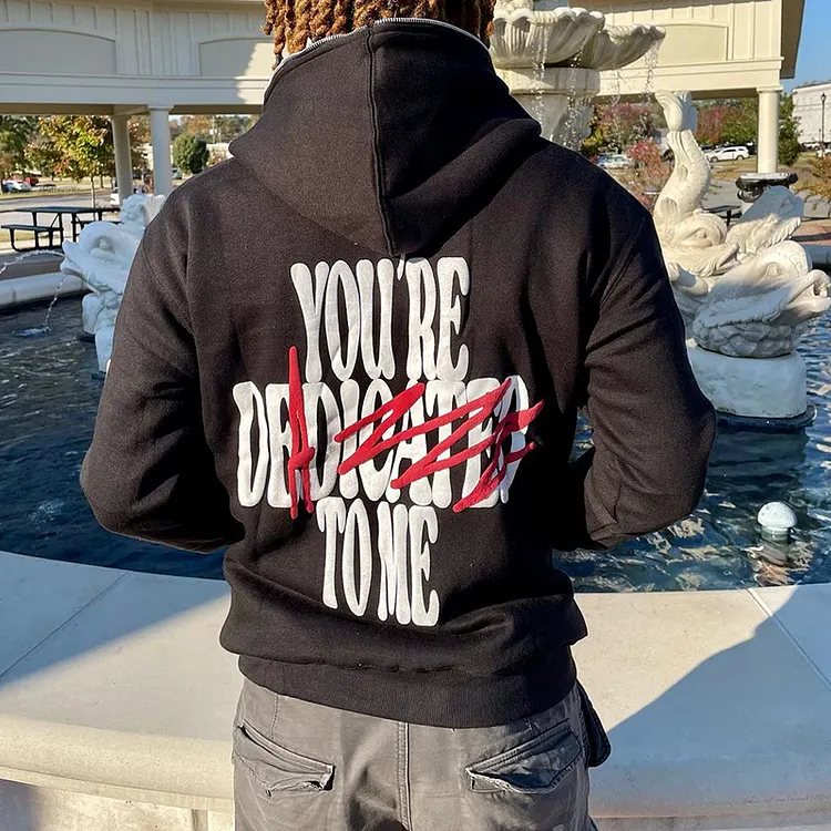 You&rsquo;re Deadicated To Me Puff Print Long Sleeve Fleece-lined Zip-ups Hoodie