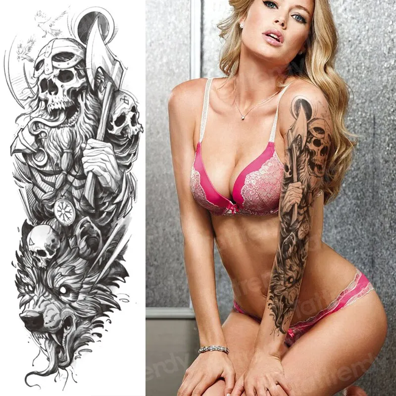 large temporary tattoos for women men full arm tattoo sticker sleeve thigh big body art decal black waterproof fake tatoo flower