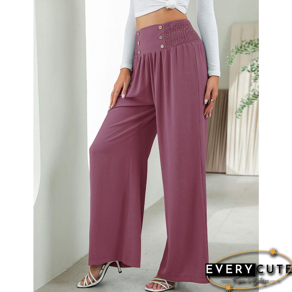 Purple Button Detail High Waist Wide Leg Pants