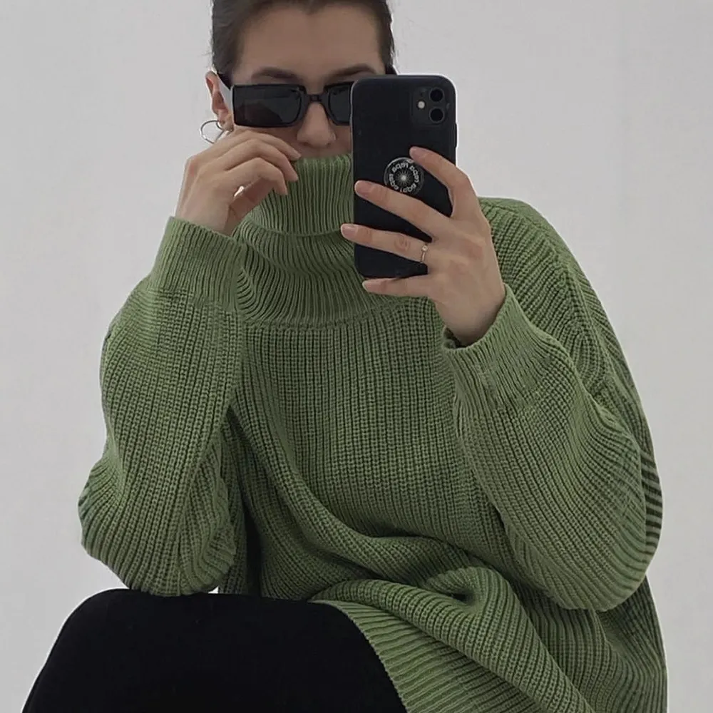 Athvotar Athvotar New Soft Horse Hair V-Neck Hollow Open Shirt Femininity Lazy Wind Buckle Lantern Sleeve Sweater Coat