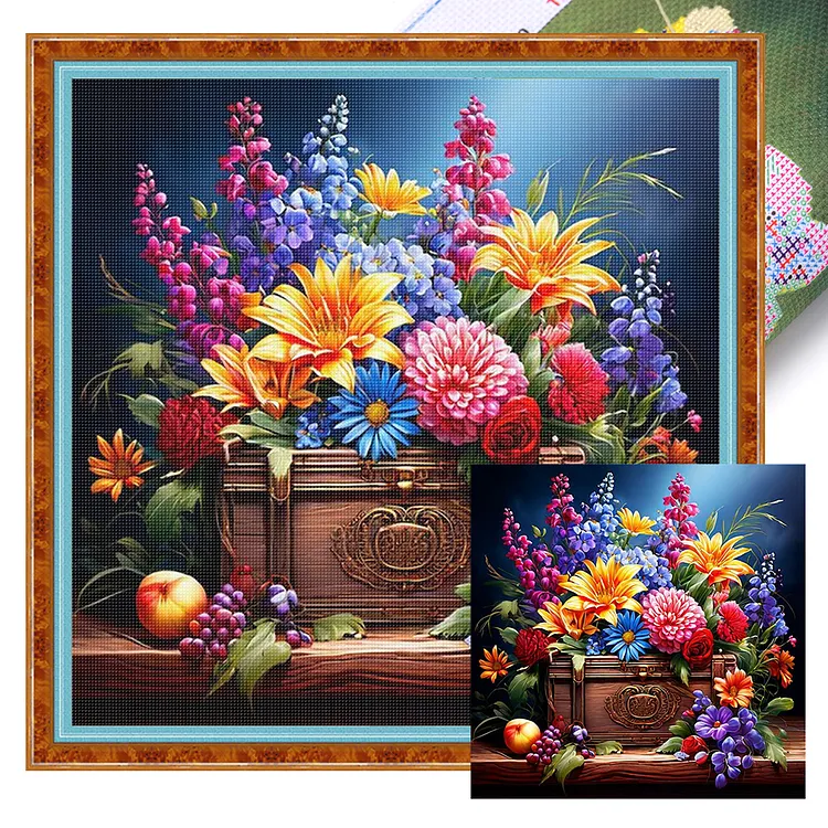 【Huacan Brand】Cross-Stitch Flower Series Kit&nbsp;(40*40cm)&nbsp;11CT&nbsp;Stamped Cross Stitch gbfke