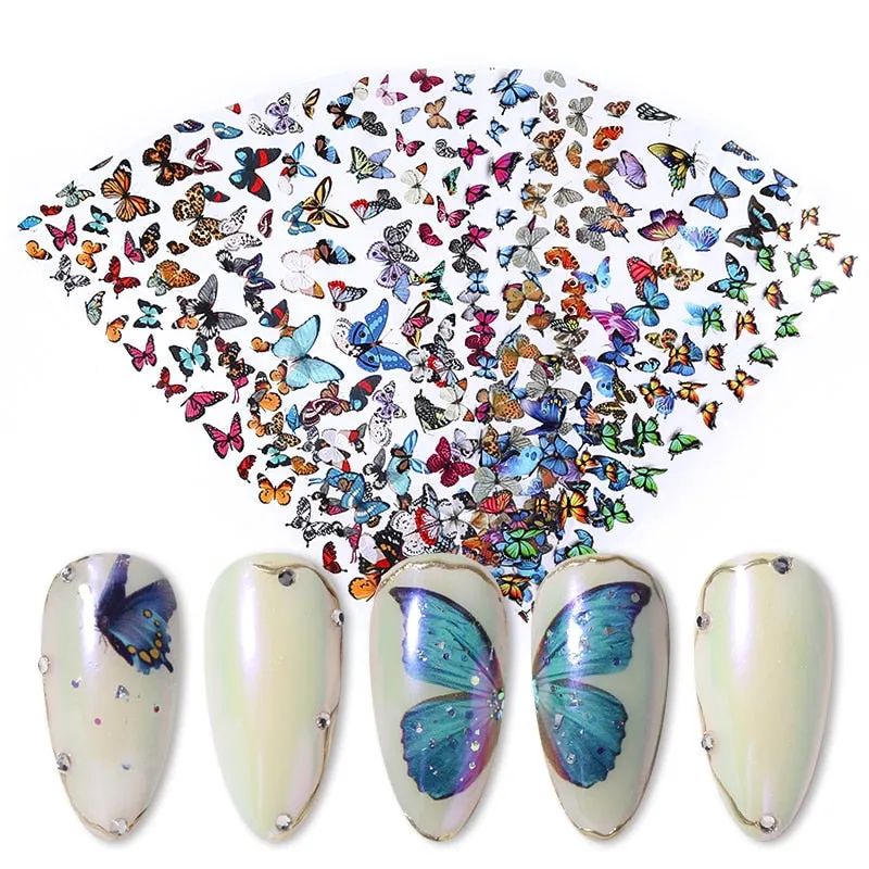 10pcs Luminous Fire Butterfly Nail Foil Set Nail Art Transfer Sticker Decals Yellow Blue Transfer Slider Paper Decoration
