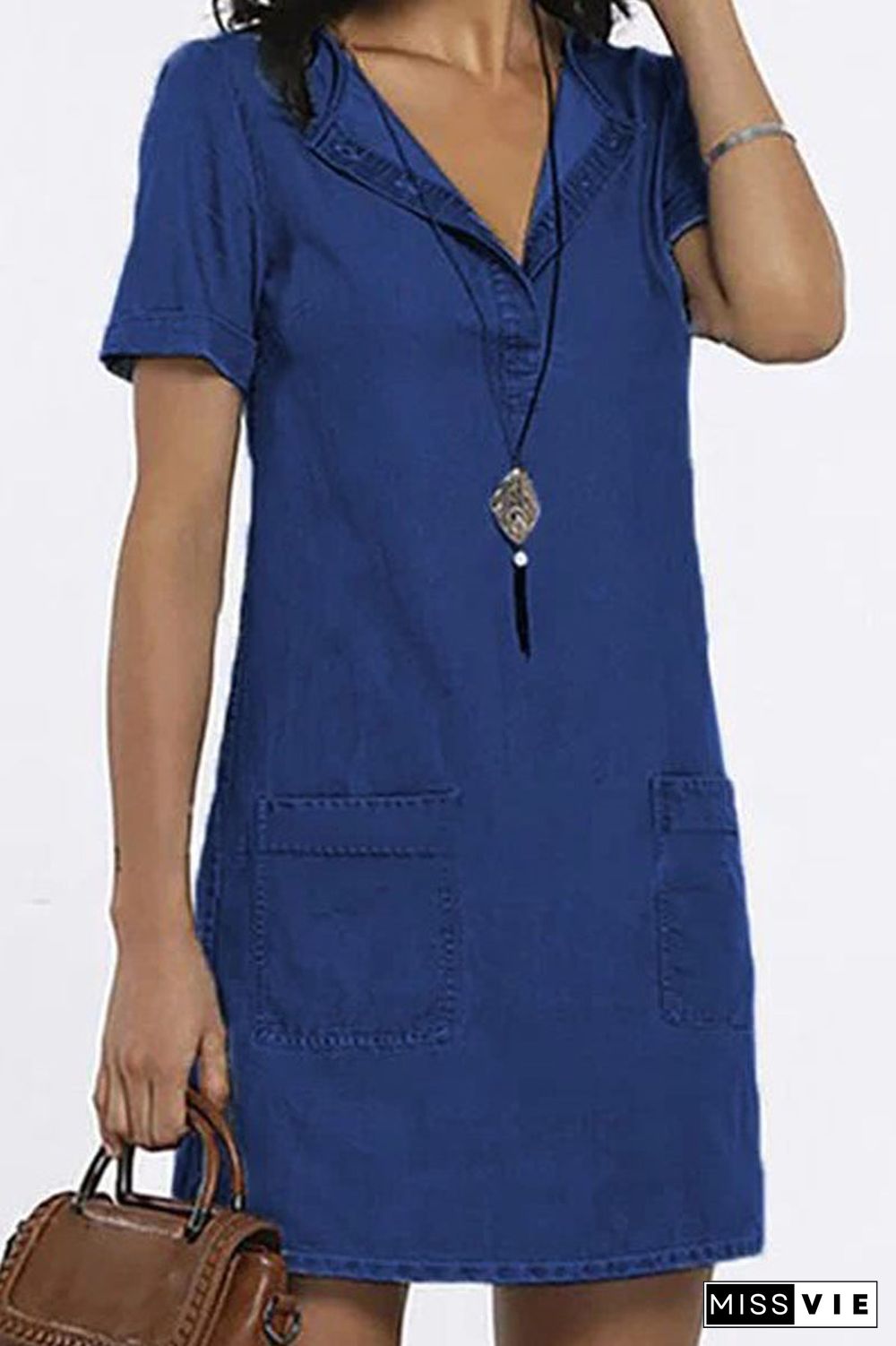 Denim Lapel Pocket Mini Dress