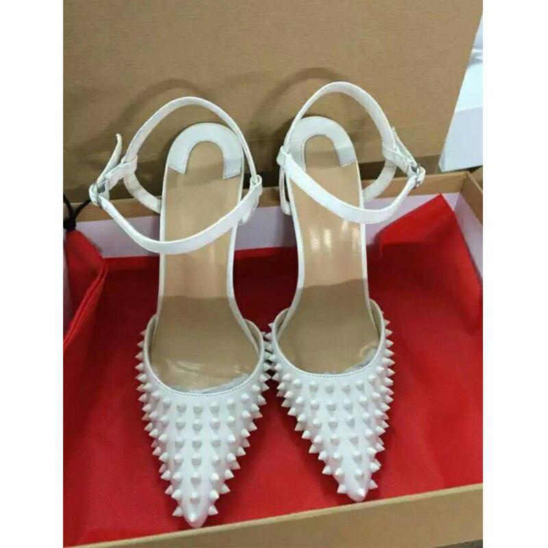 GOOSHOE 12cm High Heels Slingbacks Shoes Pointed Toe Rivet Ankle Buckle Strap Shoes