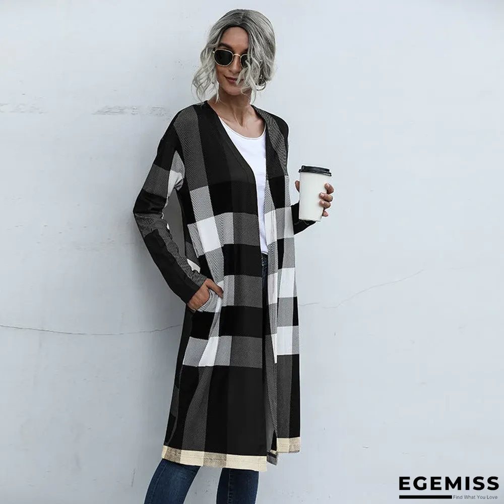 Autumn Women's Plaid Fashion Buttonless Straight Cardigan Coat Women | EGEMISS