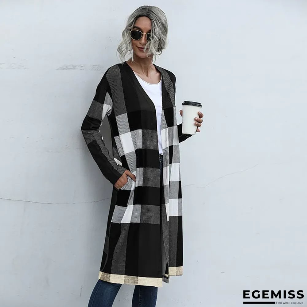 Autumn Women's Plaid Fashion Buttonless Straight Cardigan Coat Women | EGEMISS