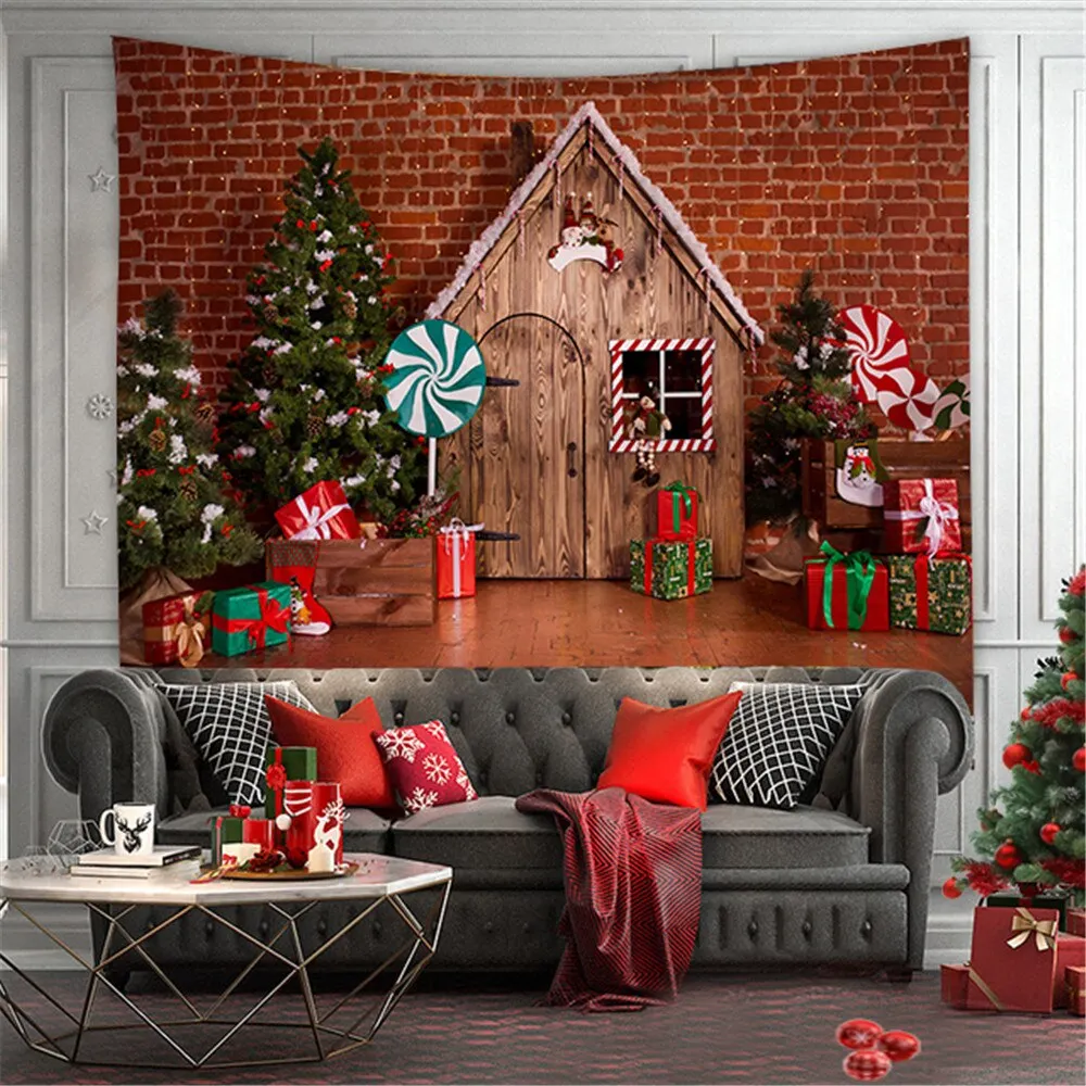 Merry Christmas Tapestry Wall Hanging Christmas Tree Fireplace Wall Cloth Tapestries Psychedelic Boho Decor Wall Tapestry Carpet