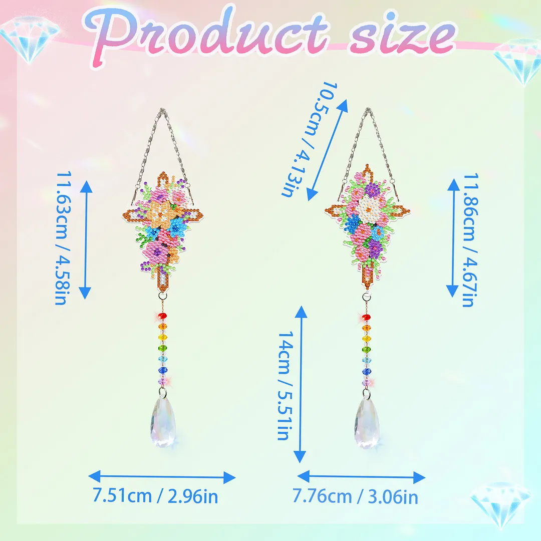 2Pcs Flower Cross DIY Acrylic Diamond Painting Art Wind Chimes with Crystal Pendant Diamond Art Hanging Pendant Double-Sided for Adults Beginners Gift Home Garden Decor