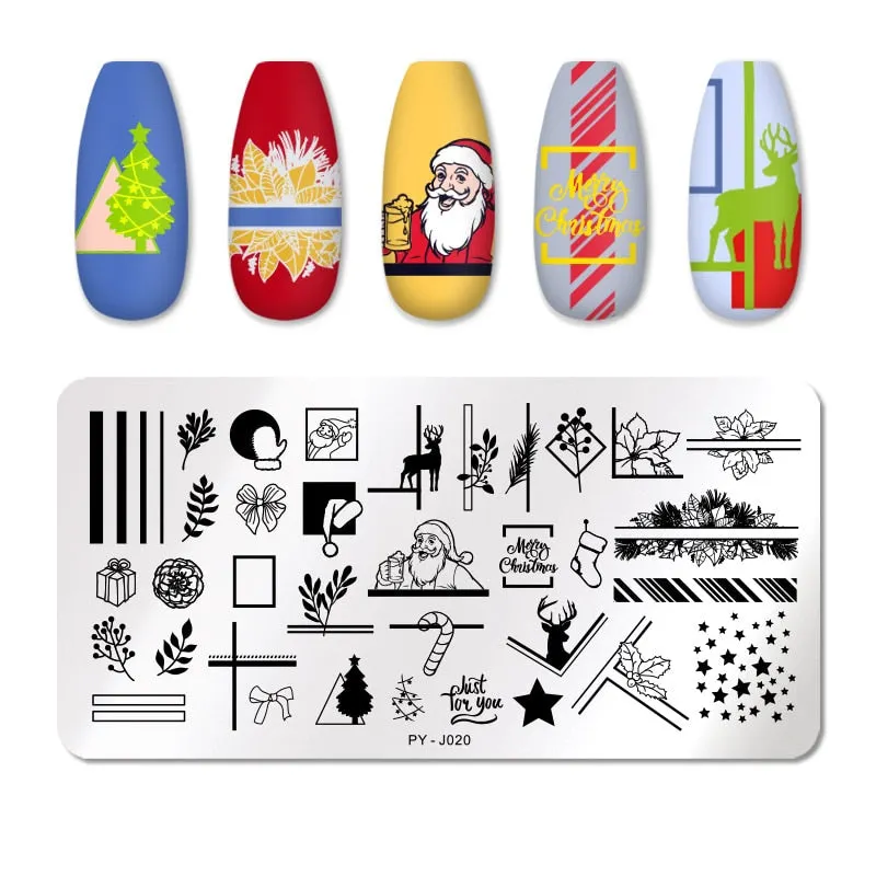 PICT YOU Christmas Nail Stamping Plates Snowflake Festival Pattern Nail Art Image Plates Nail Printing Stencil Templates-Nail Inspo