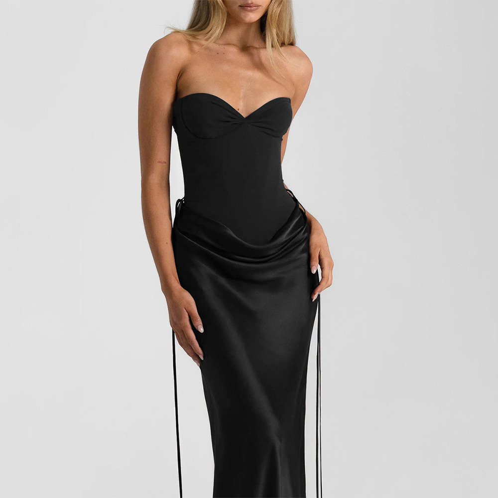 Solid Color Slim Fit Bandeau Jumpsuit And Skirt Two-piece Set elevenforest