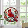 (Upgrade Size)DIY Diamond Painting Art Double Sided Effect Pendant Colorful Stained Glass Hanging Ornament Kit(Cardinal)
