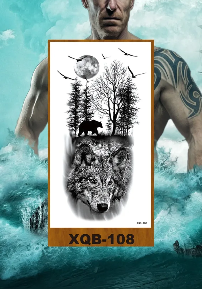 Temporary Tattoo Stickers Snake Bear Owl Fox Mermaid Tiger Wolf Lion King Men Women Girl Arm Body Chest Fake Body Leg Art Tatoo