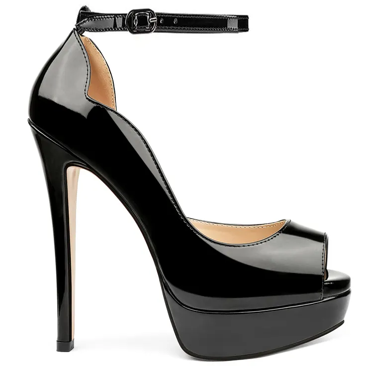 150mm Sky High Peep Toe Platform Ankle Strap Pumps Default Soles VOCOSI VOCOSI