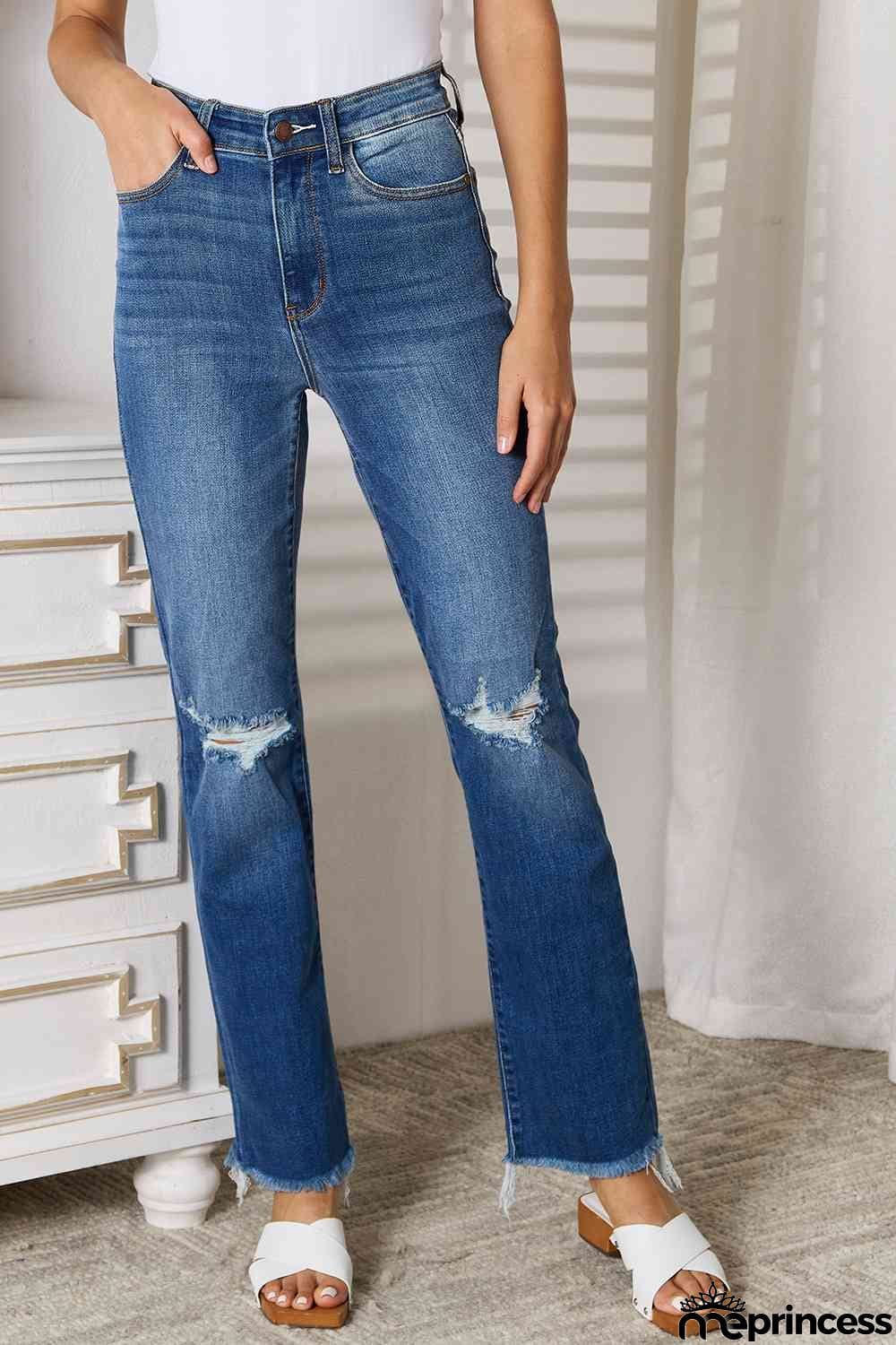 Judy Blue Full Size Distressed Raw Hem Jeans