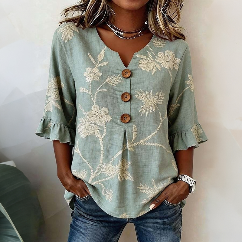 Retro Floral Art Print Casual Cotton Linen Shirt elevenforest