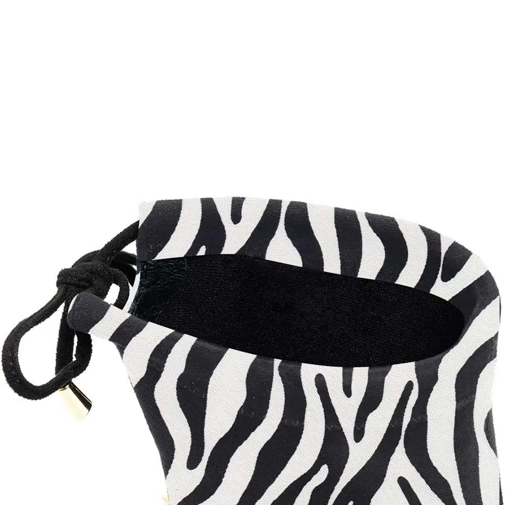 Black & White Zebra Printed Round Toe Lace-Up Ankle Booties