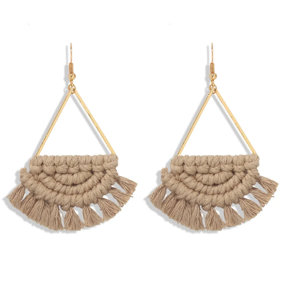 Dvacaman 2020 New Design Bohemian Leaf Shape Tassel Earrings For Women Fashion Weave Macrame Cotton Thread Earrings Drop Jewelry