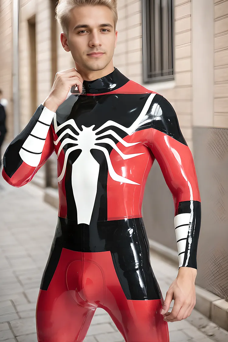 Men Latex Catsuits Back Zip Superhero Spider Man