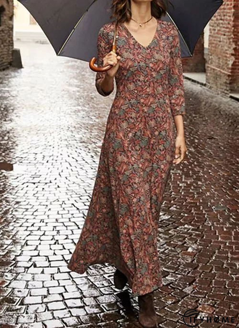 Women Fashion Casual Floral Cotton Dress | IFYHOME
