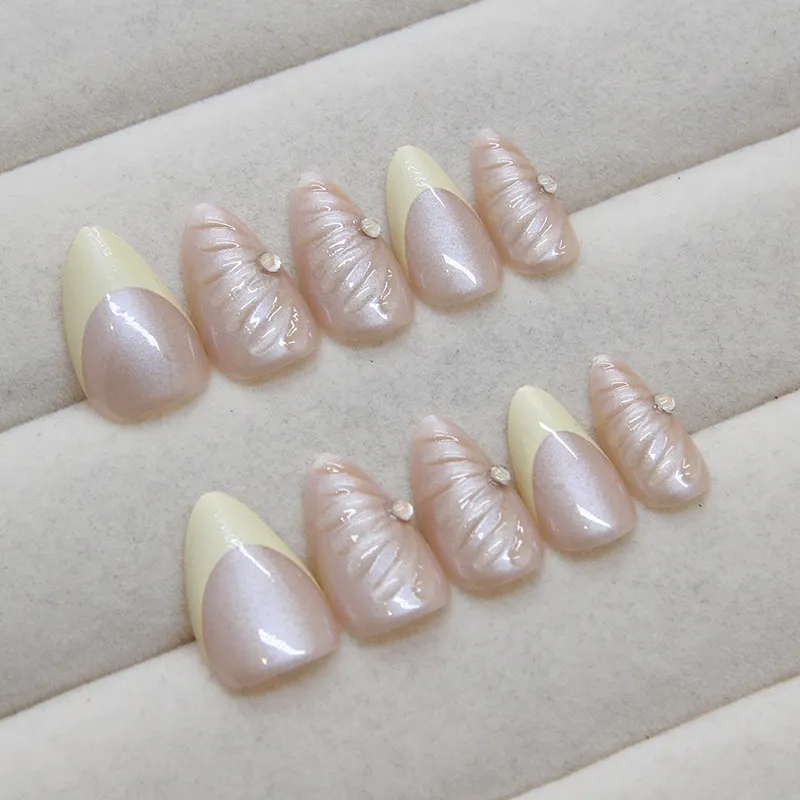 Churchf Churchf Nail Patch Can Be Removed Nail Stereo Shell Line Wear Nail Yellow French Nail Diamond