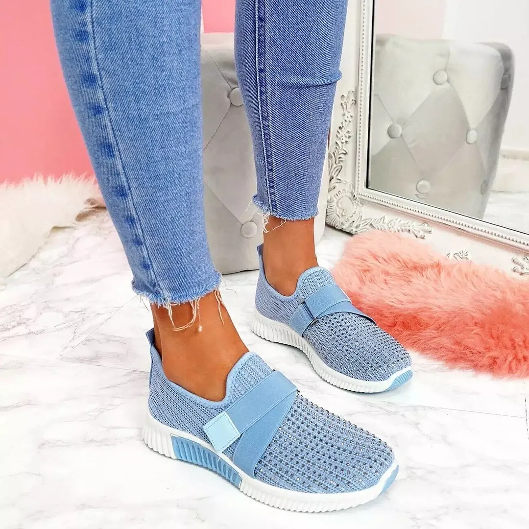 Women Casual Shoes Spring Crystal Solid Female Mesh Sneakers Casual Flat Shoes Women Flats Ladies Sport Shoes White Size 35-43 1103