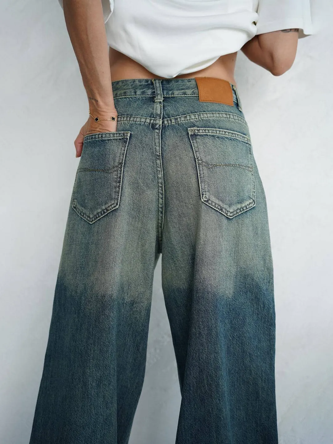 Athvotar Athvotar Street Style Low-Waist Gradient To Do Old Mop Jeans Women's Summer 2025 Trend With New Trousers