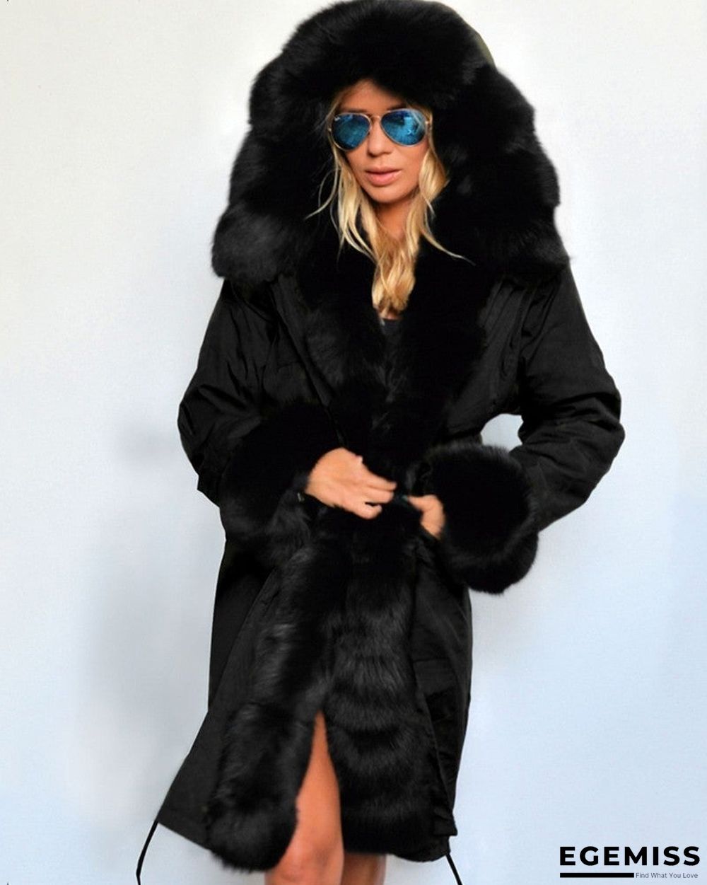 Camouflage / Plain Faux Fur Patch Hooded Parka Coat | EGEMISS