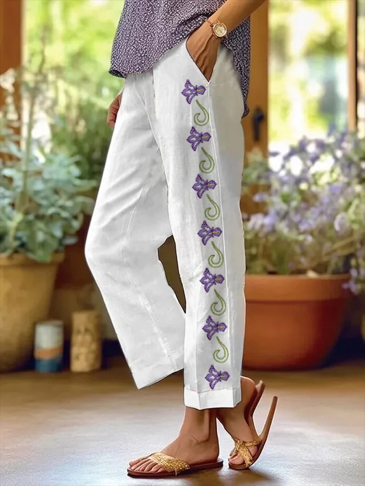 Women's Alzheimer's Purple Floral Casual Pants