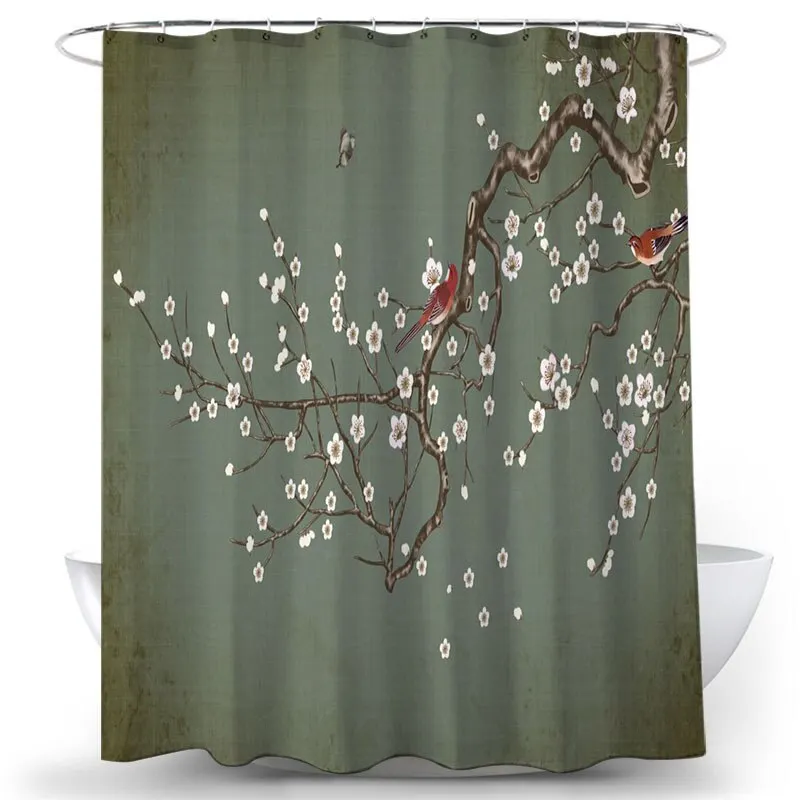 Flower Bird Shower Curtains Waterproof Bathroom Decor 3D Printed Fabric with Hooks Decoration Shower Curtain