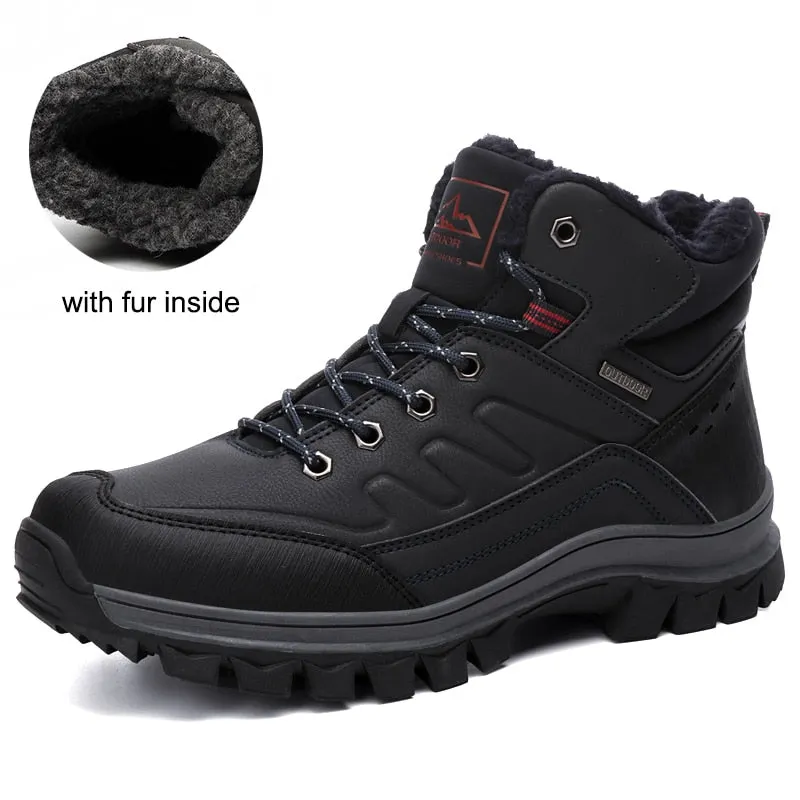 2021 Winter New Men Snow Boots Outdoor Warm Plush PU Leather Booties Ankle Boots Man Outdoor Sneakers Flat Platform Work Shoes