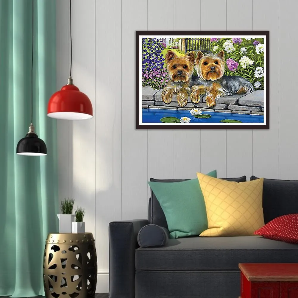 Diamond Painting - Full Round Drill - Flower Dogs(40*30cm)