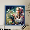 Girl Picking Flowers-11CT Stamped Cross Stitch 50*50cm/19.69*19.69in