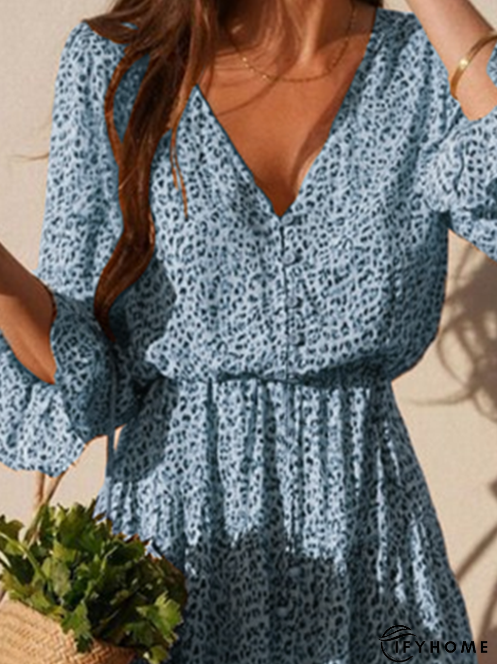 Summer Vintage Long Sleeve V Neck Floral Weaving Dress | IFYHOME