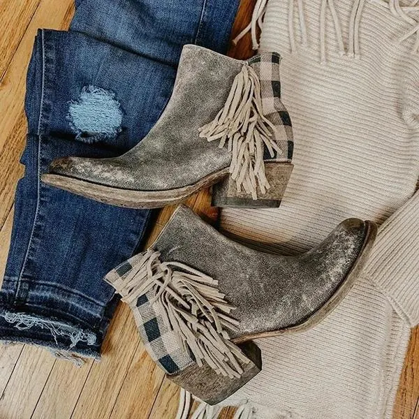 Chunky Heel Faux Leather All Season Tassel Boots