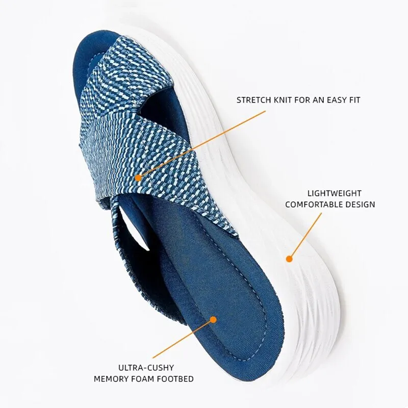 Platform Women's Slippers Stretch Cross Orthotic Slide Sandals Women Open Toe Beach Slip on Comfort and Support Summer Slipper