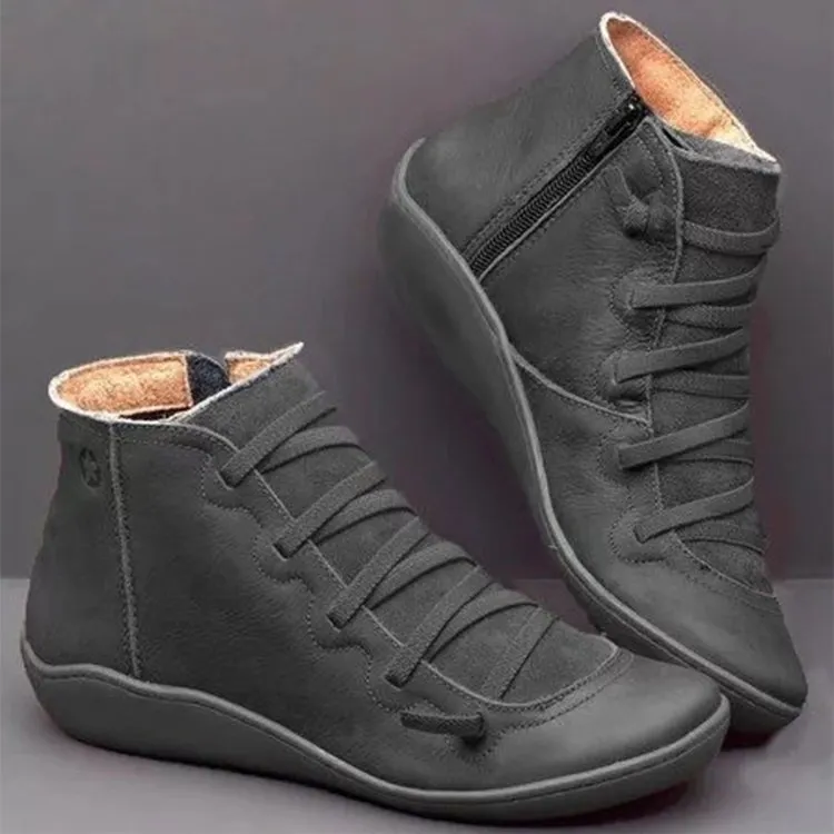 Yyvonne Women's Shoes Round Head Casual Women's Leather Boots Side Zipper Martin Boots