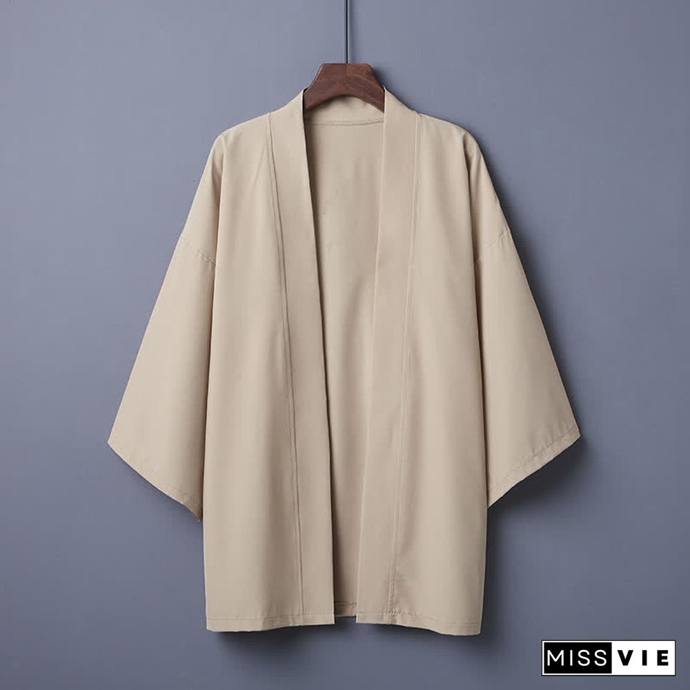 Vintage Pure Color Casual Cardigan Kimono Outerwear