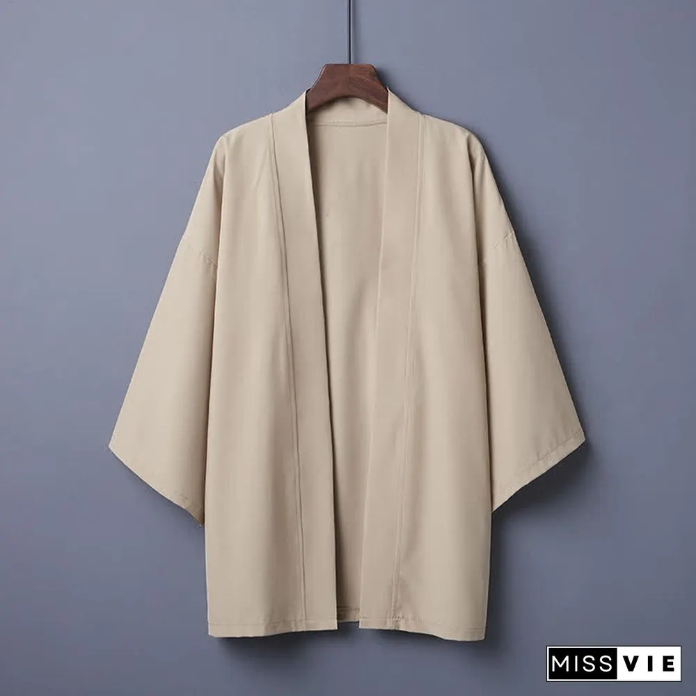 Vintage Pure Color Casual Cardigan Kimono Outerwear