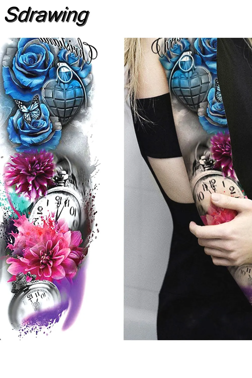 Sdrawing Sheets Full Arm Leg Extra Large Temporary Tattoos, Body Art For Men And Women - Wolf,Tiger,Bear,Warrior,Tribal Symbol 430-0