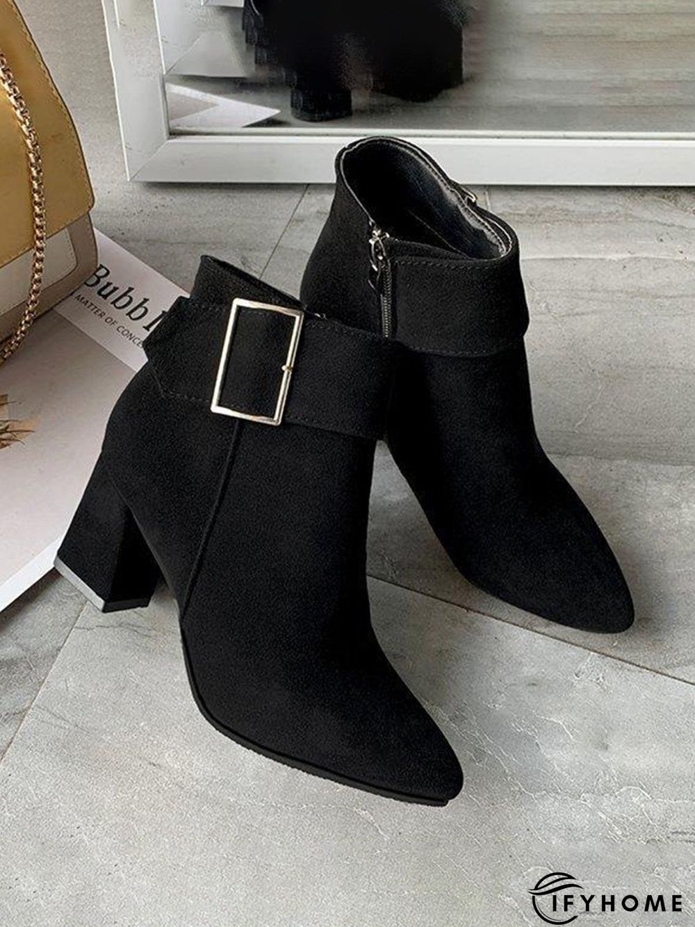 Belt Buckle Chunky Heel Pointed Toe Booties | IFYHOME