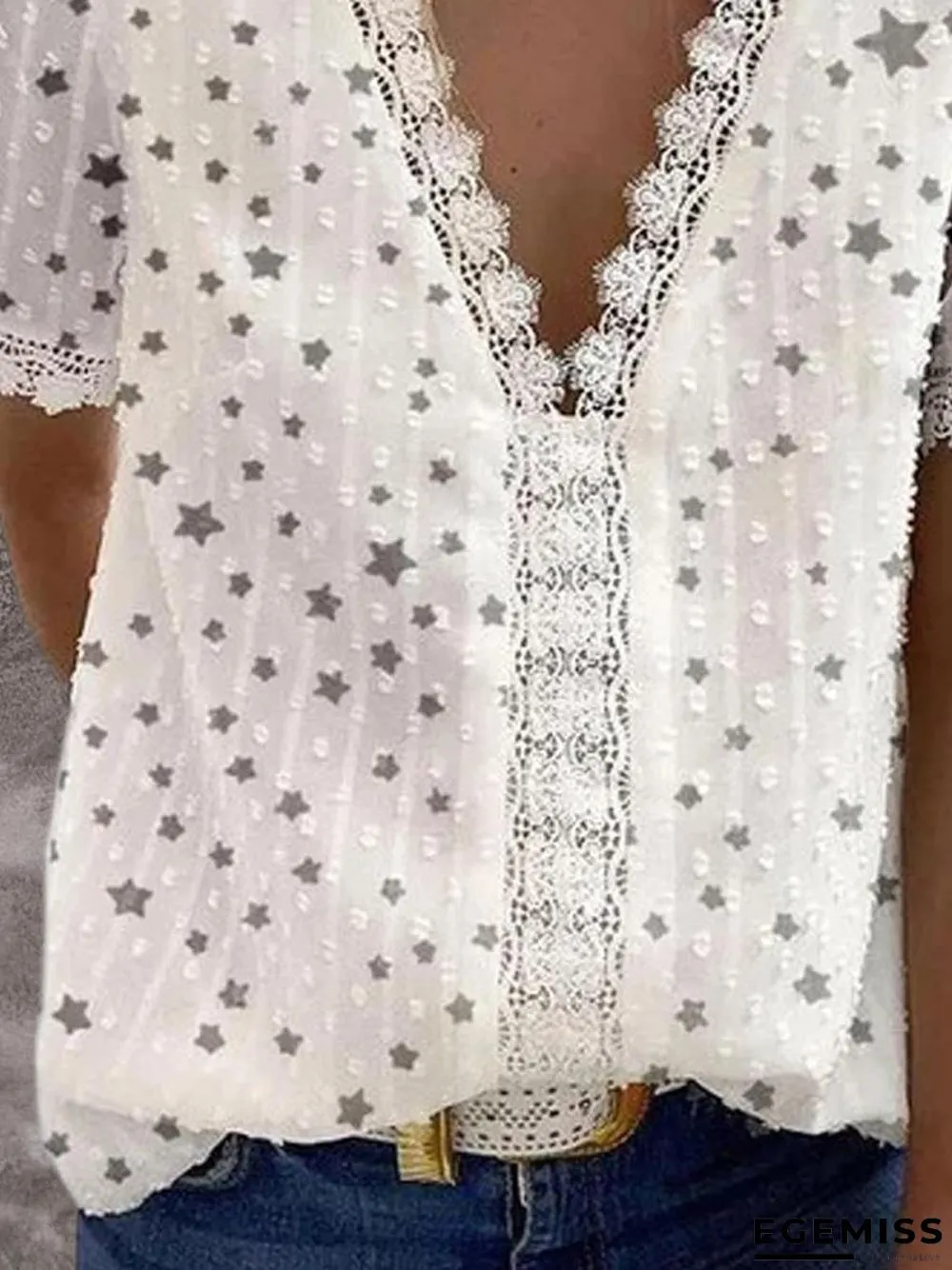 Fashion Print V-Neck Loose Short Sleeve Casual Shirt | EGEMISS