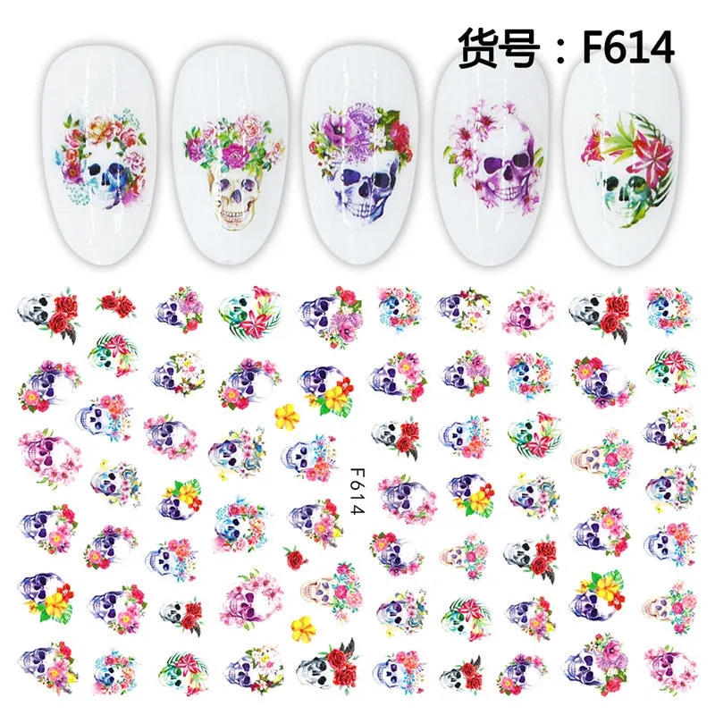 Halloween Nail Art Sticker Ghost Witch Spider Web Pumpkin Nail Decals Sexy Skull Bone Water Transfer Decals Nails Foil Manicure-Nail Inspo